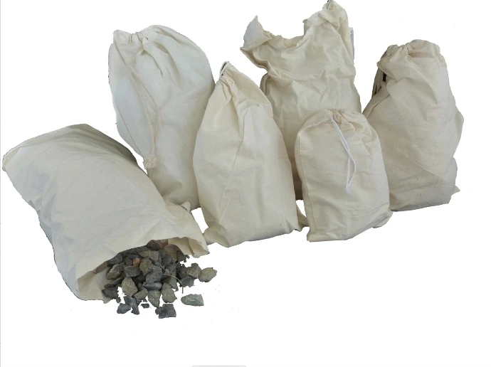 Cloth geological sample bags filled with rock chip samples