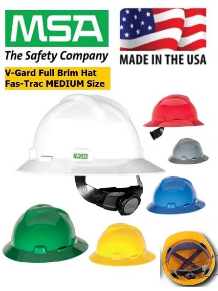 [7654] MSA V-Gard Full-Brim Hard Hats (High Visibility Green)