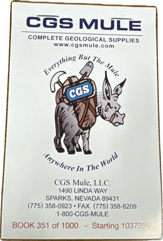 CGS Premium Small Sample Cards with Two Tear-Off Stubs (Rite In The Rain Paper)
