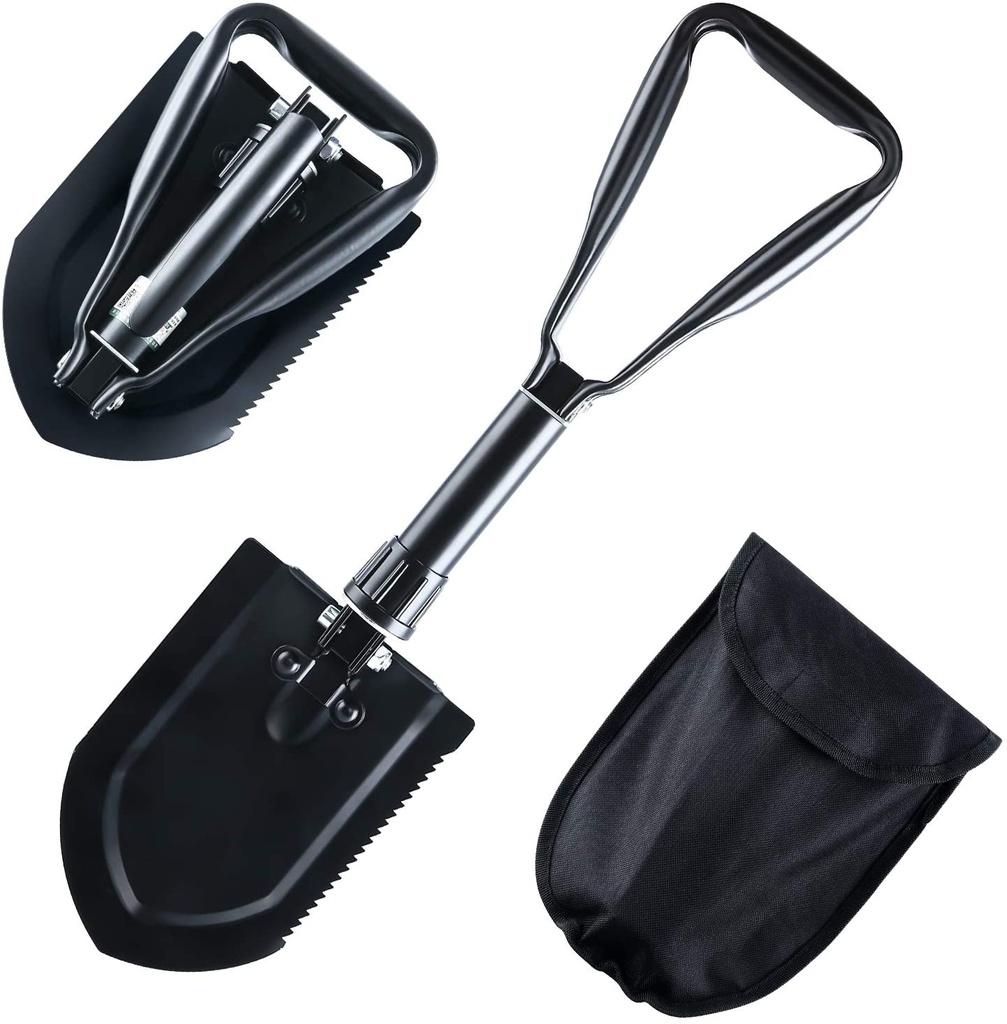 23" Premium Quality Black Tri-Fold Serrated Shovel W/Carrying Case